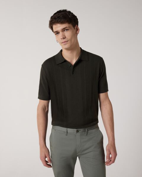 Knitted Pointelle Short Sleeve Polo, Khaki, hi-res